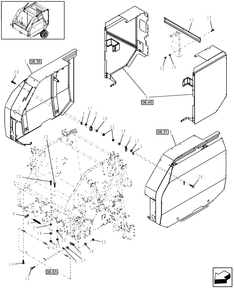 Схема запчастей Case IH RB554 - (08.13) - SHIELDS (08) - SHEET METAL/DECALS