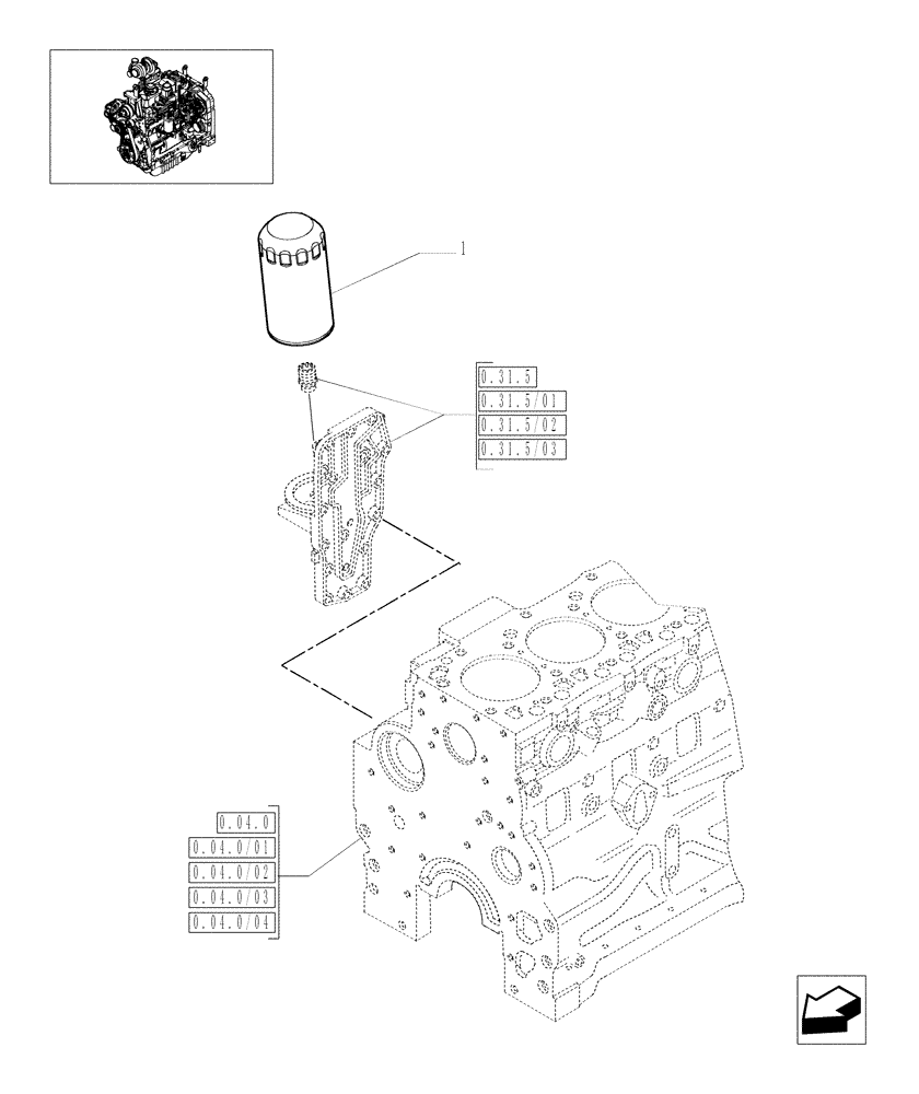 Схема запчастей Case IH MAXXUM 130 - (0.30.2) - OIL FILTER ENGINE (STD + VAR.330003-332115-332116) (01) - ENGINE