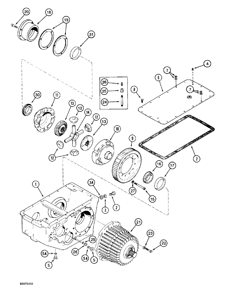 Схема запчастей Case IH 2188 - (6-55A) - TRANSMISSION, HOUSING AND DIFFERENTIAL, COMBINE S/N JJC0193725 AND AFTER (03) - POWER TRAIN