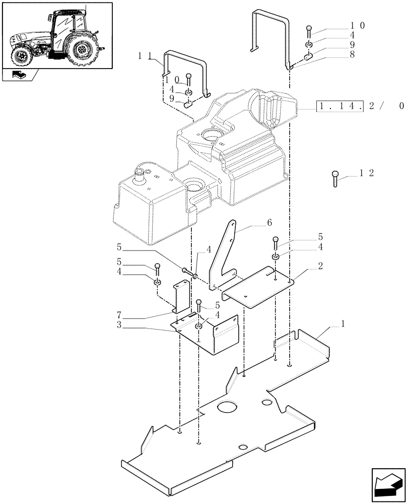 Схема запчастей Case IH FARMALL 85N - (1.14.7/01) - SIDE FUEL TANK SUPPORTS AND FASTENING STRIPS - C6808 (02) - ENGINE EQUIPMENT