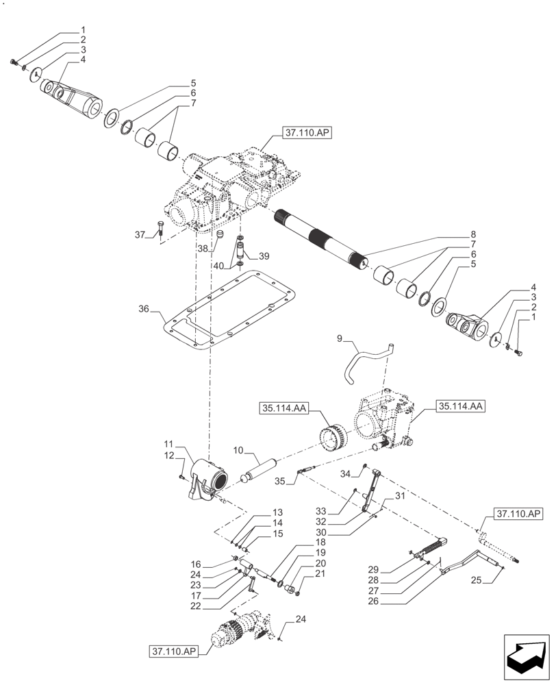 Схема запчастей Case IH FARMALL 140A - (37.110.AE) - HYDRAULIC LIFT SHAFT & RELATED PARTS (37) - HITCHES, DRAWBARS & IMPLEMENT COUPLINGS