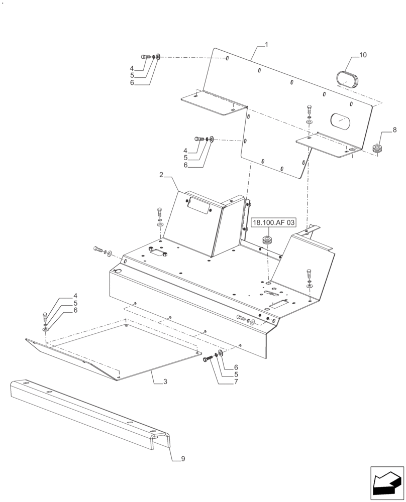 Схема запчастей Case IH FARMALL 125A - (90.110.AP[01]) - MUDGUARD & FOOTBOARD, W/ CAB (90) - PLATFORM, CAB, BODYWORK AND DECALS