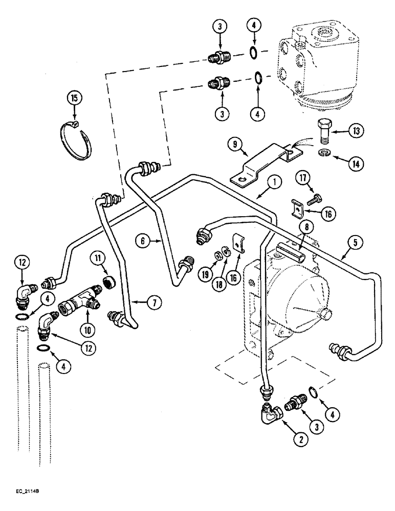 Схема запчастей Case IH 4240 - (5-12) - POWER STEERING TUBES, REAR, TWO WHEEL DRIVE TRACTOR WITHOUT CAB (05) - STEERING