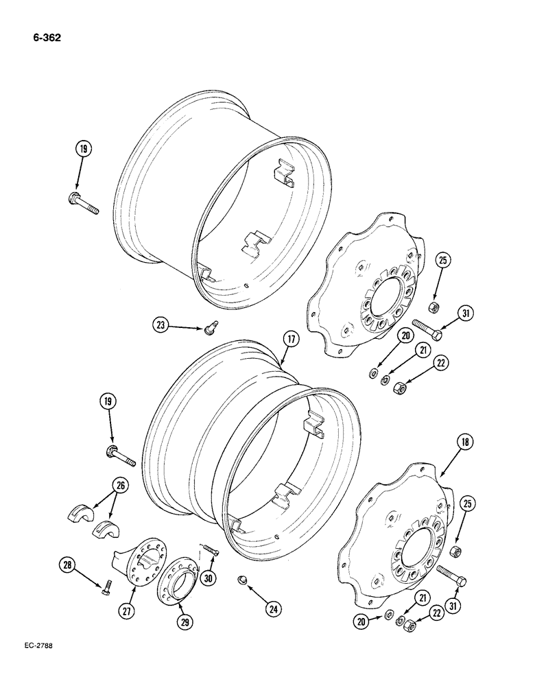 Схема запчастей Case IH 585 - (6-362) - REAR WHEELS, STEEL, 24, 26, 28, AND 30 INCH, 30 INCH WHEELS (06) - POWER TRAIN