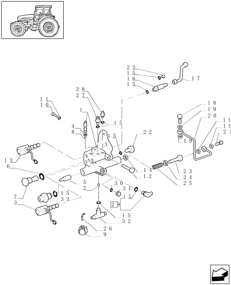 Схема запчастей Case IH JX1090U - (1.33.2/22) - (VAR.727/1) SYNCHRO MESH GEARED POWER TAKE - OFF 540 - 750 RPM - VALVE SUPPORT - D5642 (04) - FRONT AXLE & STEERING