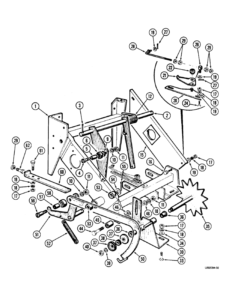 Схема запчастей Case IH 5420 - (9-40) - KNOTTER FRAME AND TUCKER FINGERS (09) - CHASSIS