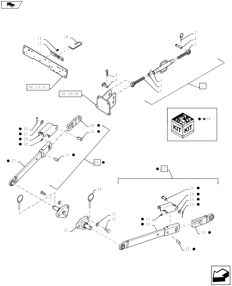 Схема запчастей Case IH FARMALL 40B - (88.100.19) - DIA KIT, LOWER LINK - MT20117609 & UPPER LINK (88) - ACCESSORIES