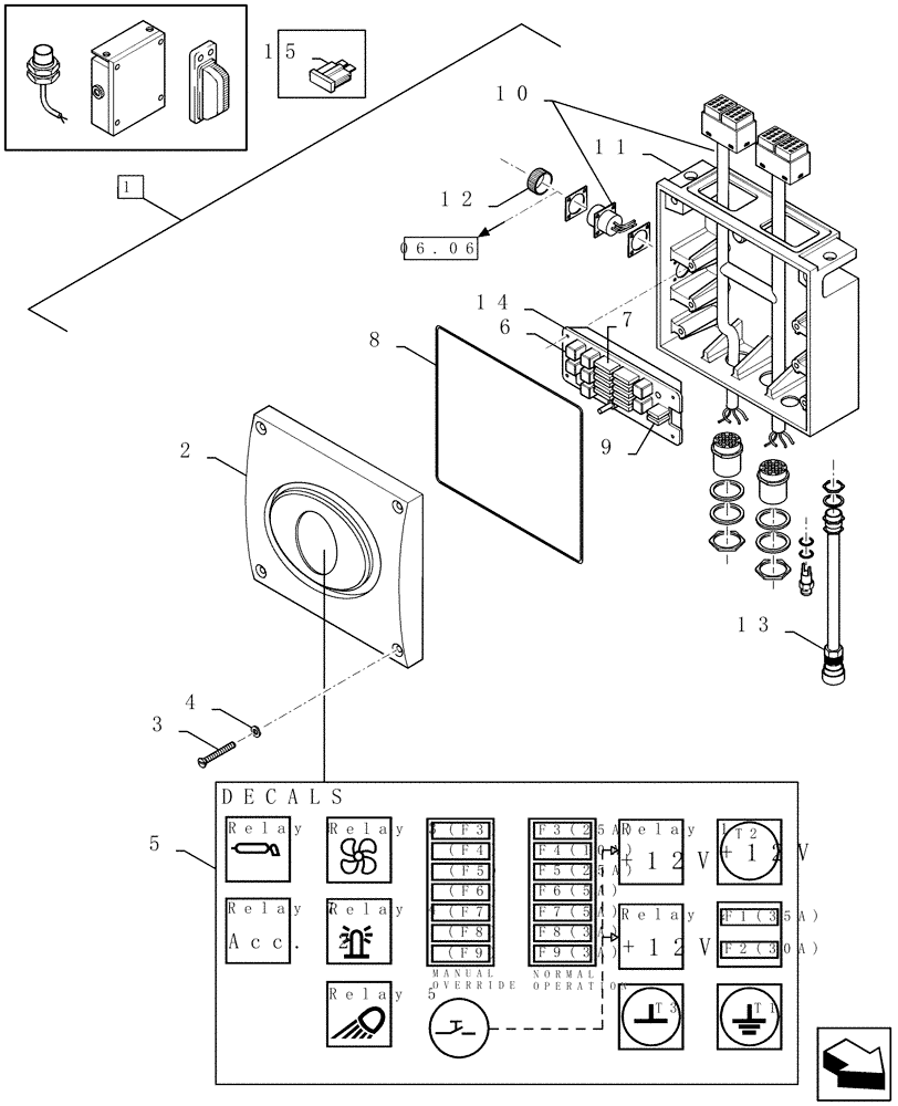 Схема запчастей Case IH LBX431R - (06.01A[01]) - CONTROL BOX (06) - ELECTRICAL SYSTEMS