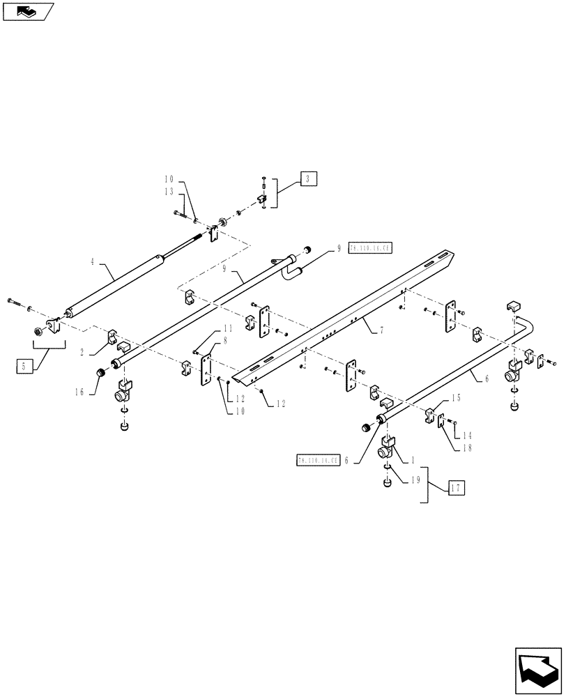 Схема запчастей Case IH 810 - (78.110.14.CF) - REAR SPRAYBAR GROUP, 60, 3", LH (78) - SPRAYING