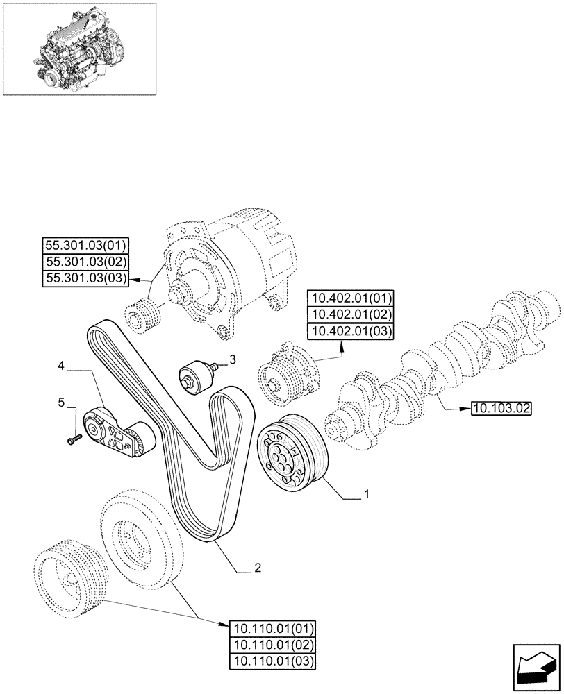 Схема запчастей Case IH 7120 - (10.103.07[01]) - DRIVE BELT & CRANKSHAFT PULLEY - 7120/7120LA (10) - ENGINE