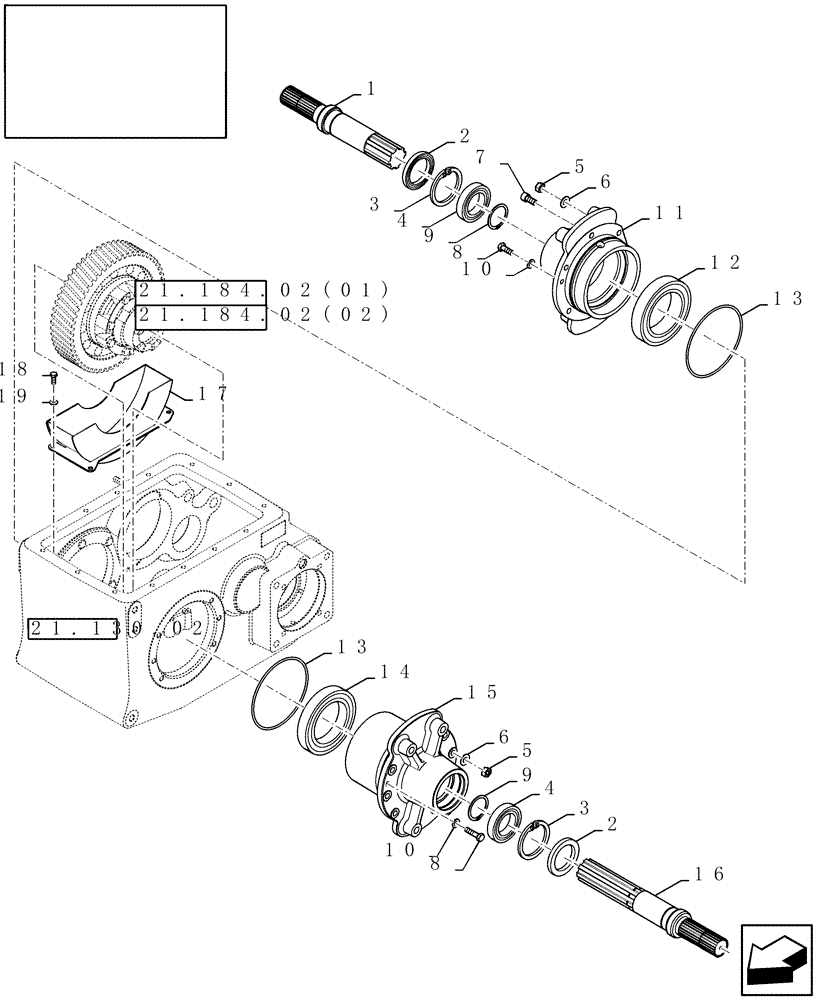 Схема запчастей Case IH 8010 - (21.140.03[02]) - MECHANICAL TRANSMISSION, OUTPUT SHAFT - 9010 (21) - TRANSMISSION