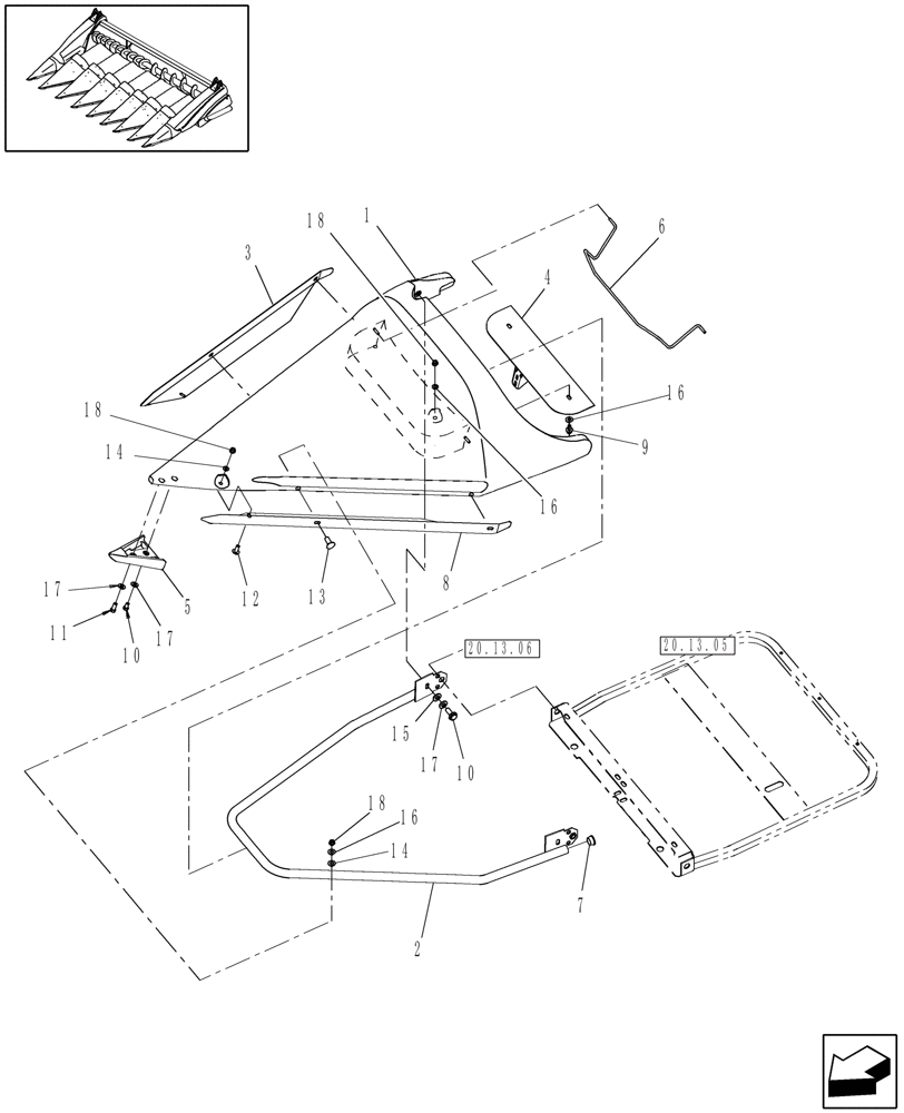 Схема запчастей Case IH 3412-22 - (20.13.04) - INNER DIVIDERS, POINT, 36" & 38" (58) - ATTACHMENTS/HEADERS