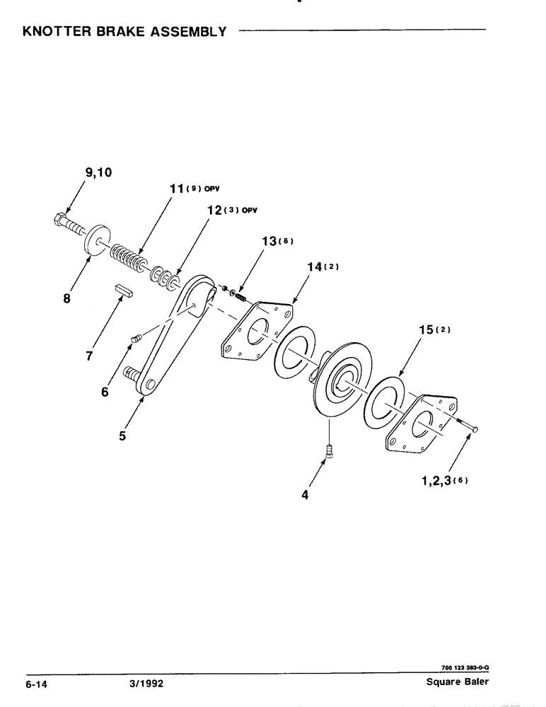 Схема запчастей Case IH 8570 - (6-14) - KNOTTER BRAKE ASSEMBLY (14) - BALE CHAMBER