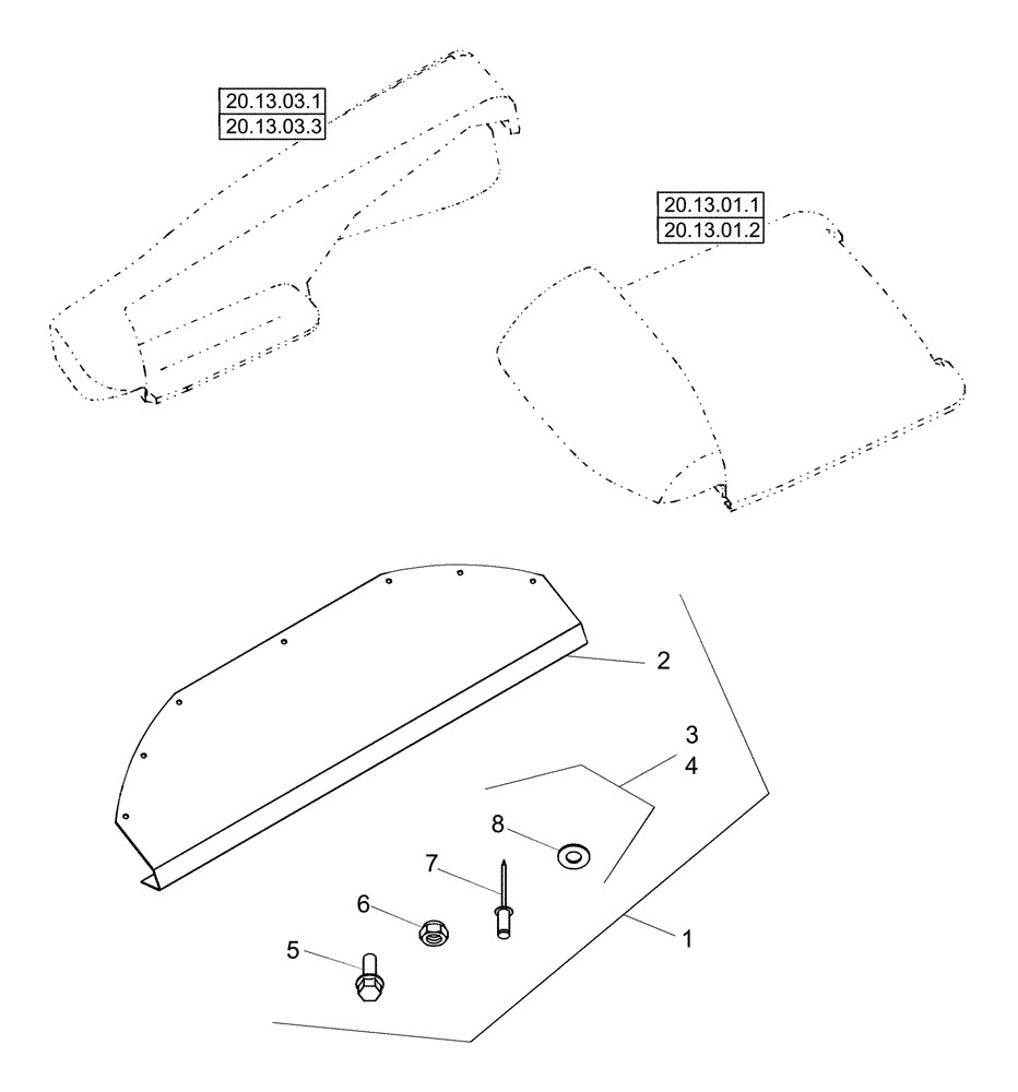 Схема запчастей Case IH 2412-22 - (20.13.04) - KIT, WEAR PLATES, 30", 36" & 38" INNER AND OUTER HOODS (58) - ATTACHMENTS/HEADERS