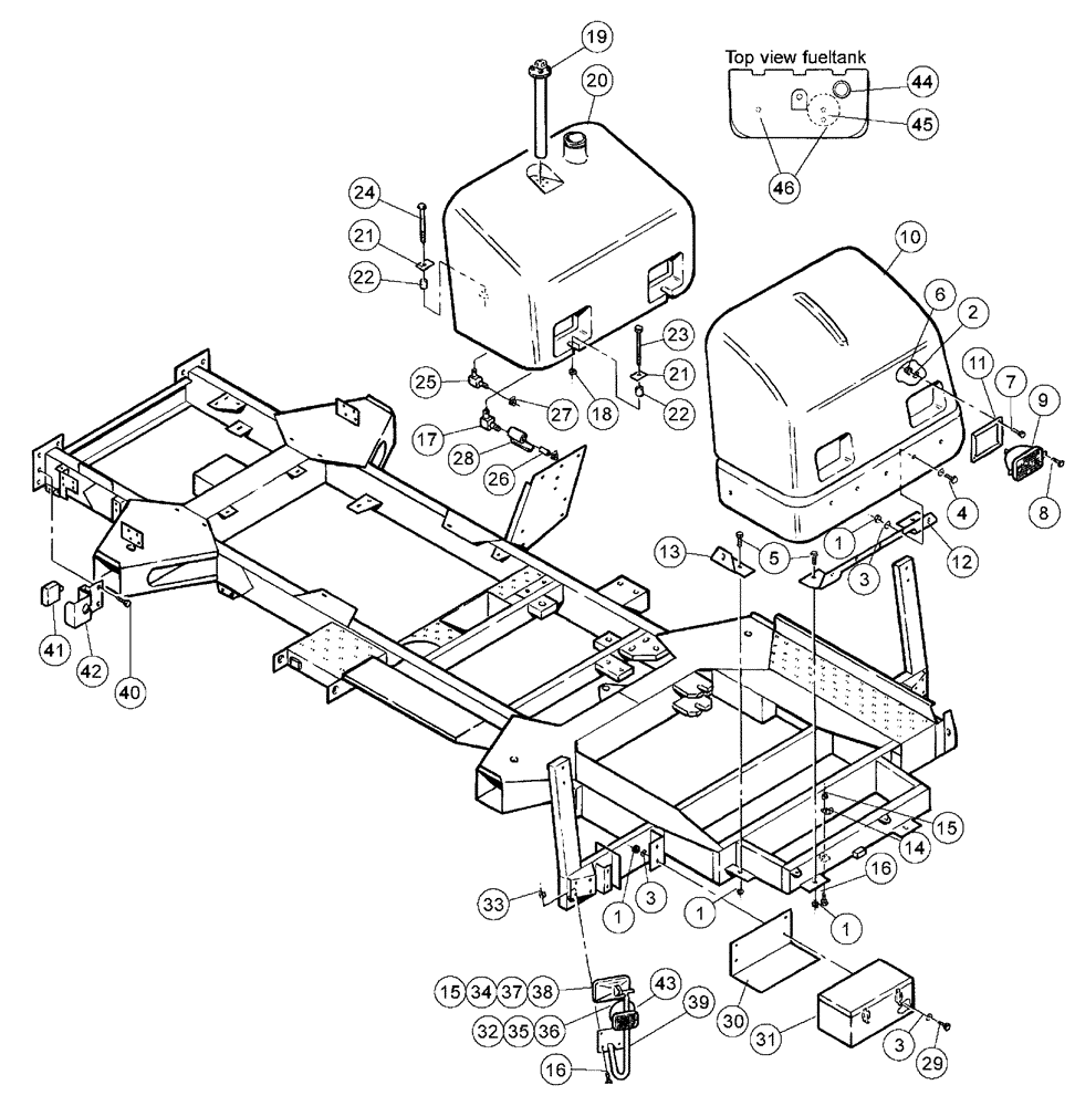 Схема запчастей Case IH PATRIOT WT - (04-002) - HOOD, FUEL TANK, MIRRORS, TOOLBOX Suspension & Frame