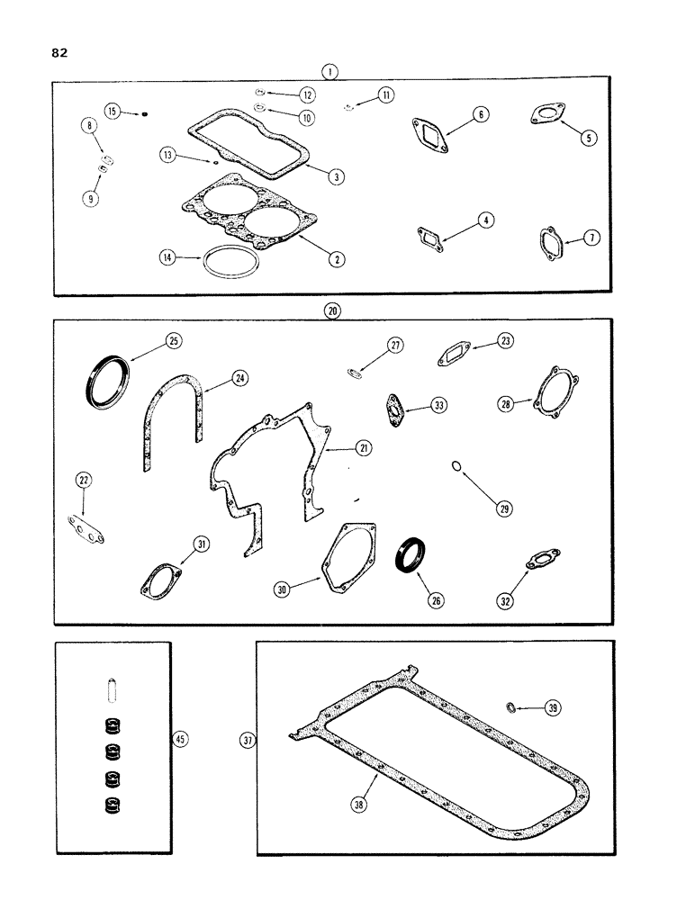 Схема запчастей Case IH 301BD - (082) - ENGINE GASKET KITS, ENGINE LESS FUEL DEVICE, 301BD NATURALLY ASPIRATED ENGINES 