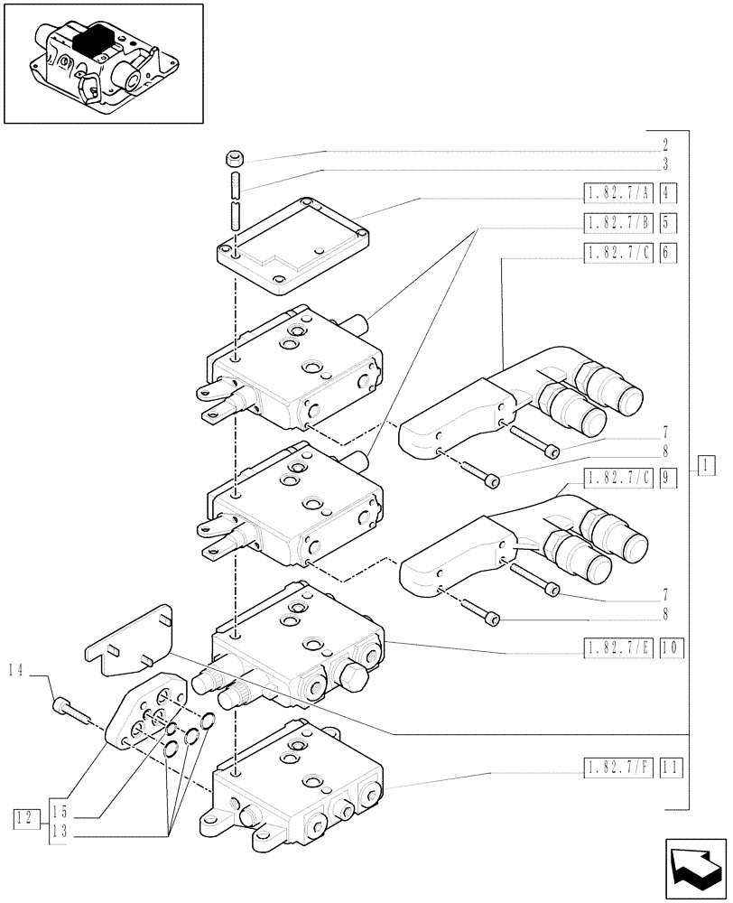 Схема запчастей Case IH MXU110 - (1.82.7/06[02]) - (VAR.256) 2 CONTROL VALVES CCLS (EDC) AND RELEVANT PARTS - C5504 (07) - HYDRAULIC SYSTEM