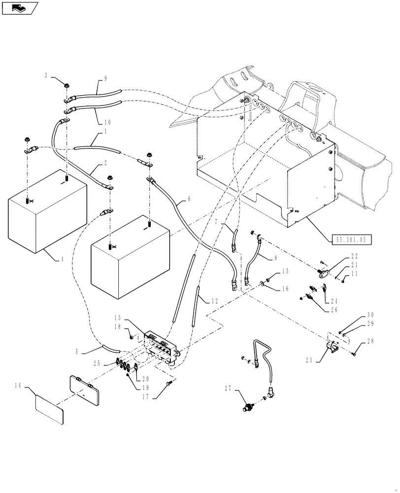 Схема запчастей Case IH 4430 - (55.301.04) - BATTERY BOX WIRING AND DISCONNECT (55) - ELECTRICAL SYSTEMS