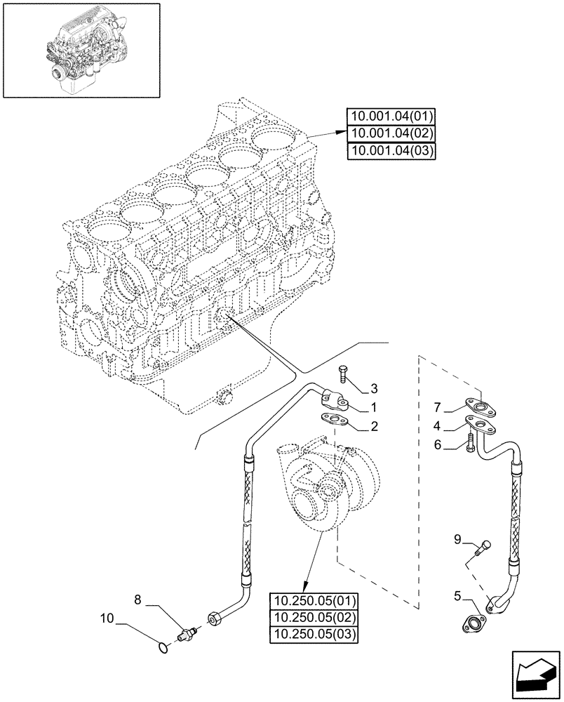 Схема запчастей Case IH 8120 - (10.250.03) - TURBOCHARGER OIL TUBES - 8120/8120(LA) (10) - ENGINE