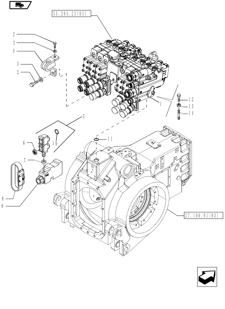 Схема запчастей Case IH MAGNUM 210 - (35.700.01[03]) - REMOTE VALVE SPILLAGE COLLECTION WITH 5 ELEMENTS, WITH POWERSHIFT TRANSMISSION (35) - HYDRAULIC SYSTEMS