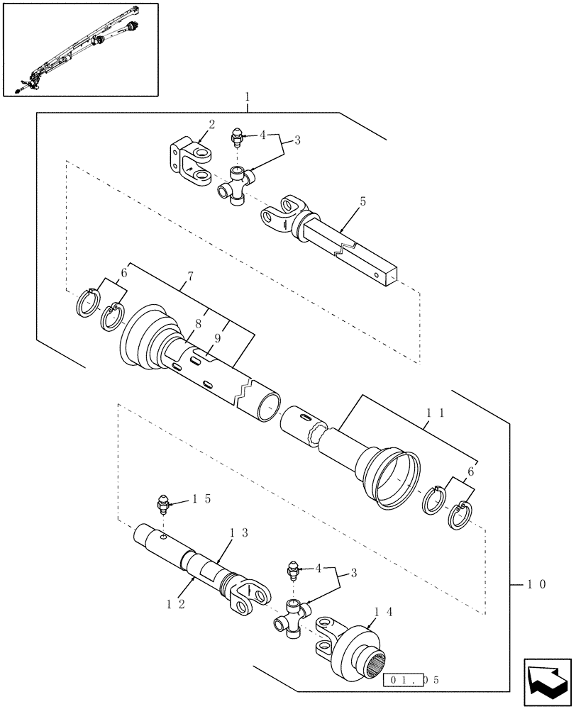 Схема запчастей Case IH DCX161 - (01.04) - PTO, INTERMEDIATE, W/CLUTCH (01) - PTO DRIVE SHAFT