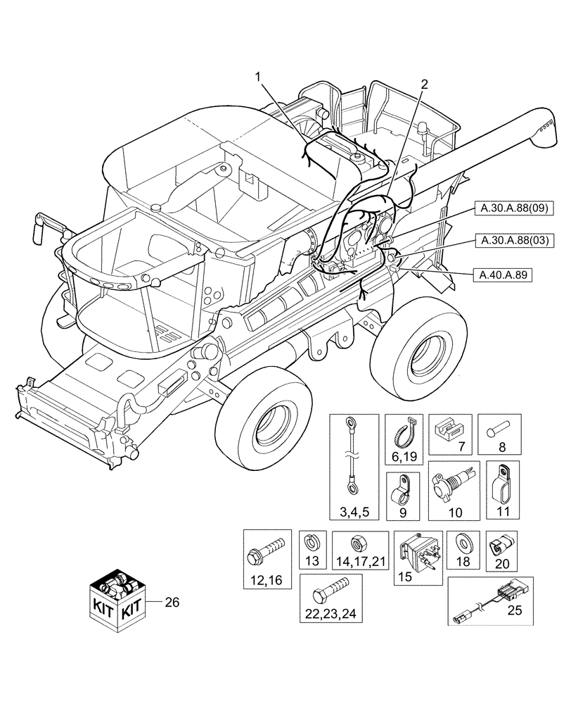 Схема запчастей Case IH AFX8010 - (A.30.A.88[06]) - ENGINE & GEARBOX HARNESS A - Distribution Systems