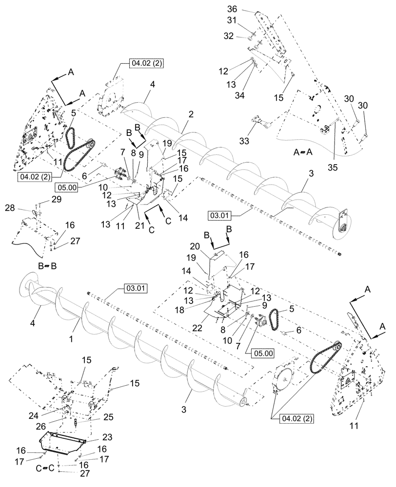 Схема запчастей Case IH 2206 - (04.02[3]) - AUGER DRIVE, DOUBLE, DRIVING SIDE, PIN CBJ030601 AND AFTER (58) - ATTACHMENTS/HEADERS