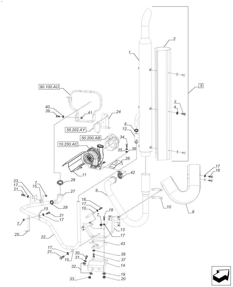 Схема запчастей Case IH FARMALL 125A - (10.254.AI[02]) - VERTICAL EXHAUST - MUFFLER 6 CYL. (10) - ENGINE