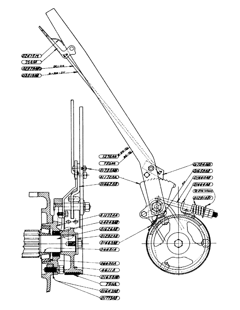 Схема запчастей Case IH DV-SERIES - (061) - TRANSMISSION HAND BRAKE ASSEMBLY, (D, DC, DH, DO, DV) (06) - POWER TRAIN