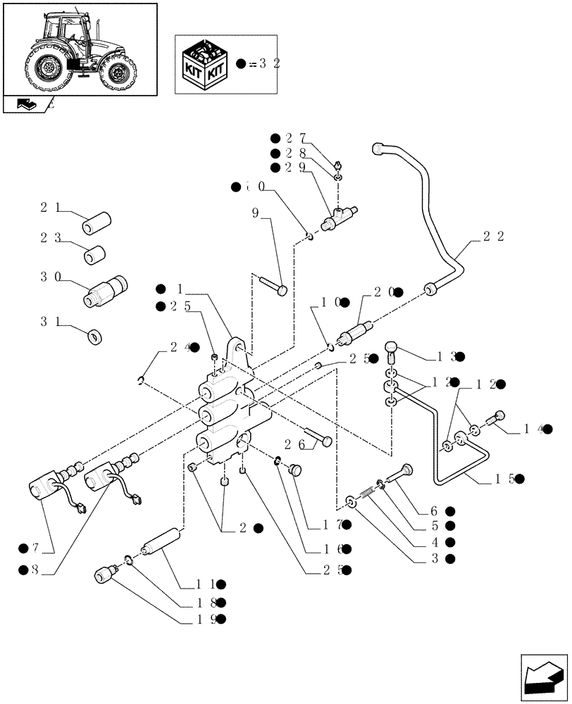 Схема запчастей Case IH FARMALL 90 - (1.33.2/03[02]) - ELECTROHYDRAULIC DIFFERENTIAL LOCK CONTROL - PIPES & SOLENOID VALVES - C6547 (VAR.330384-743909) (04) - FRONT AXLE & STEERING