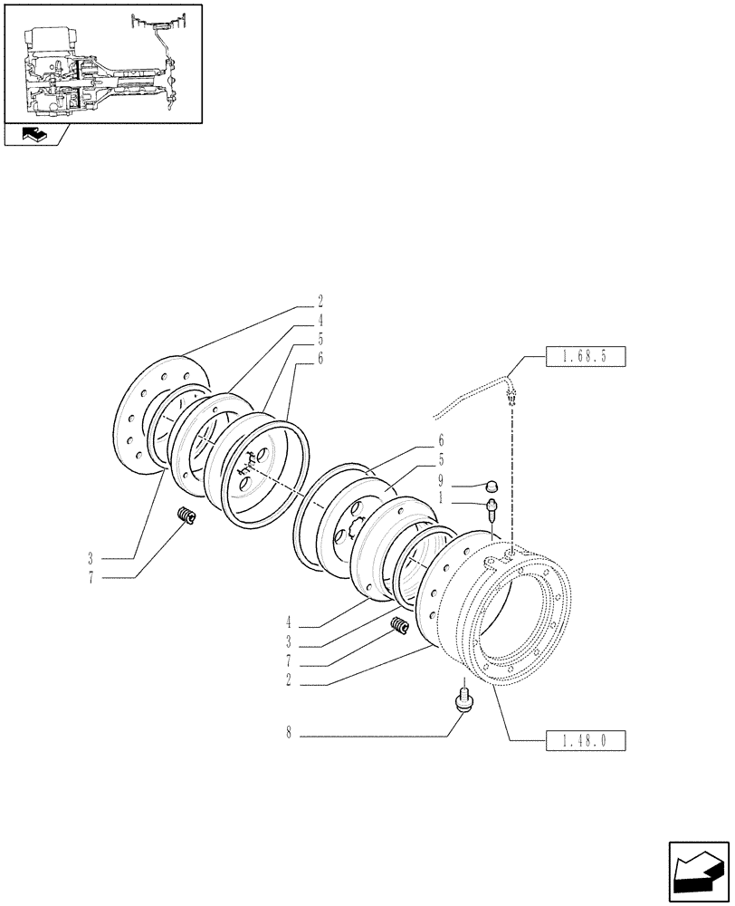 Схема запчастей Case IH FARMALL 85U - (1.65.3) - TRANSMISSION BRAKE - PARTS (05) - REAR AXLE