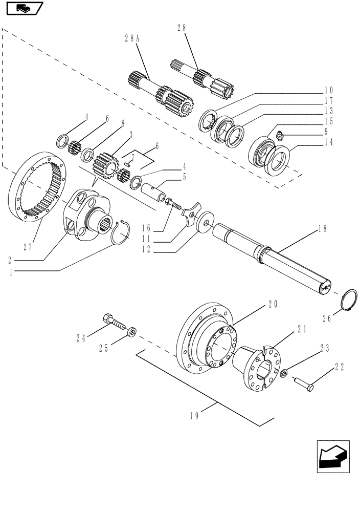 Схема запчастей Case IH MAGNUM 180 - (27.120.05[03]) - BAR AXLE 119" FINAL DRIVE, GEARS & DOUBLE FLAT SHAFT, MAGNUM 180, 190 BSN ZARH01984 (27) - REAR AXLE SYSTEM