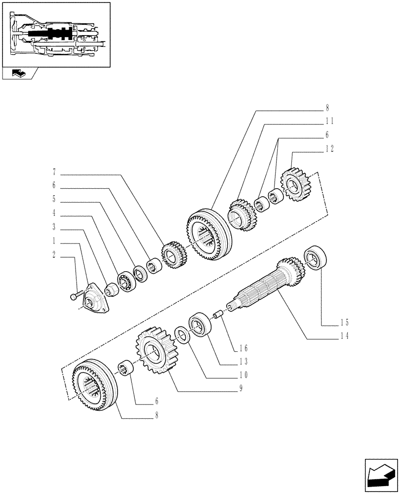 Схема запчастей Case IH FARMALL 90 - (1.28.1/02[02A]) - 12X12(40KM/H)TRANSM. W/INSIDE AXLE FRONT BRAKE AND LIMITED SLIP - SYNCHRON. & DRIVEN SHAFT - D6618 (STD, 743552-331321-743905) (03) - TRANSMISSION