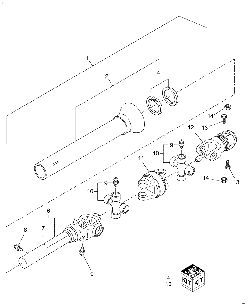 Схема запчастей Case IH DC132F - (01.02) - PRIMARY PTO, REAR HALF, NOT FOR SWIVEL HITCH (01) - PTO DRIVE SHAFT