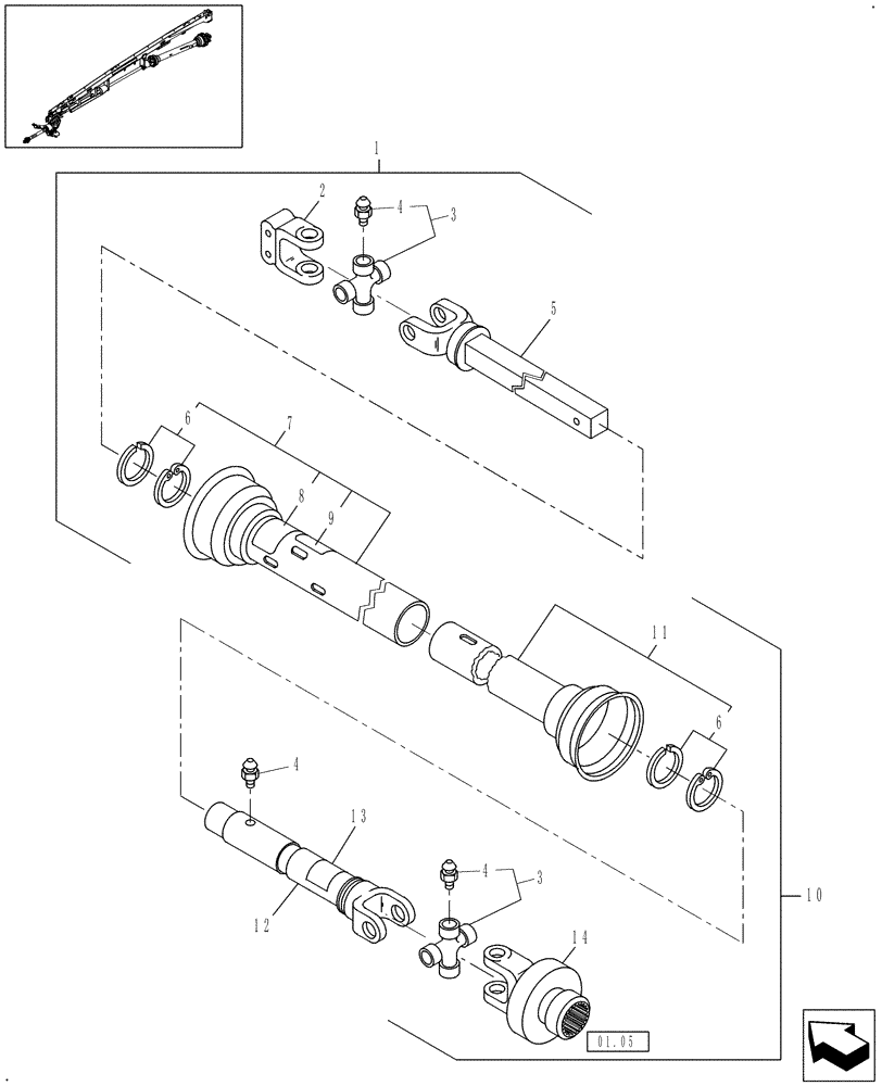 Схема запчастей Case IH DC162F - (01.04) - PTO, INTERMEDIATE, W/CLUTCH (01) - PTO DRIVE SHAFT