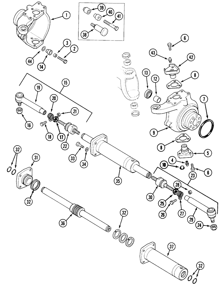 Схема запчастей Case IH 5230 - (5-028) - MFD SWIVEL HOUSINGS AND STEERING CYLINDER (05) - STEERING