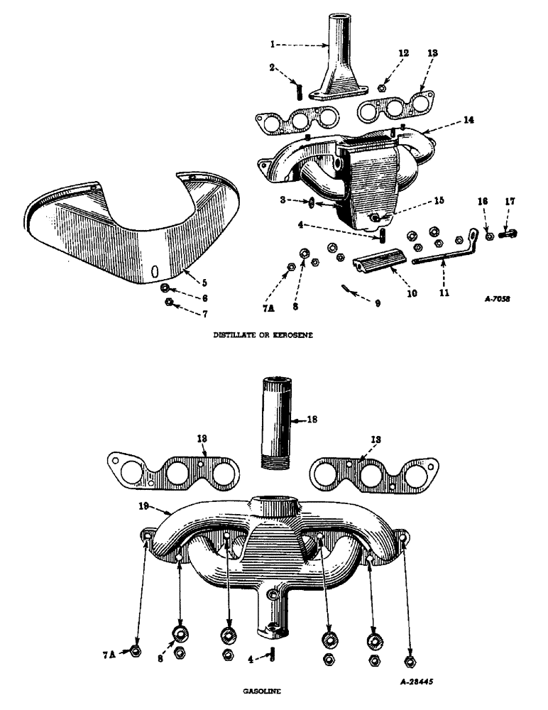 Схема запчастей Case IH FARMALL MD - (032) - CARBURETED ENGINE, MANIFOLD AND EXHAUST PIPE (01) - ENGINE