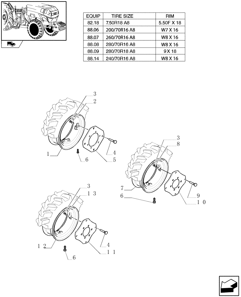 Схема запчастей Case IH FARMALL 95N - (82.00[03]) - 4WD DRIVING WHEELS (11) - WHEELS/TRACKS