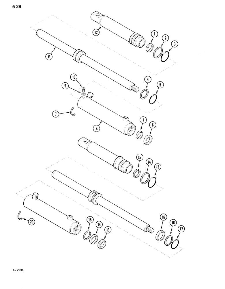 Схема запчастей Case IH 995 - (5-28) - POWER STEERING CYLINDER, SWEPT BACK CAST FRONT AXLE (05) - STEERING