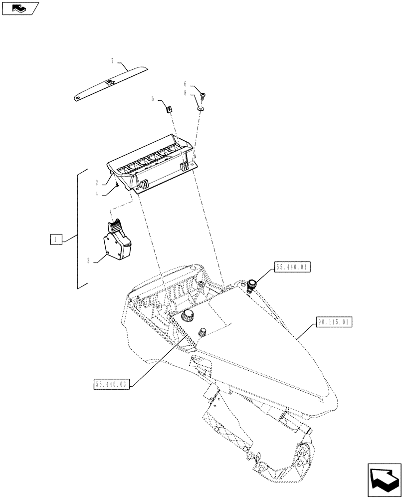 Схема запчастей Case IH QUADTRAC 550 - (55.440.05) - ARMREST CONTROLS - ELECTROHYDRAULIC REMOTE LEVERS, 6 REMOTES (55) - ELECTRICAL SYSTEMS