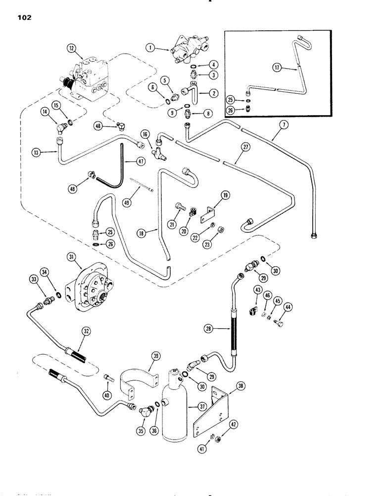 Схема запчастей Case IH 1090 - (102) - HYDRAULIC PUMP, BRAKE VALVE AND FILTER, HYDROSTATIC STEERING SYSTEM MECHANICAL SHIFT (05) - STEERING