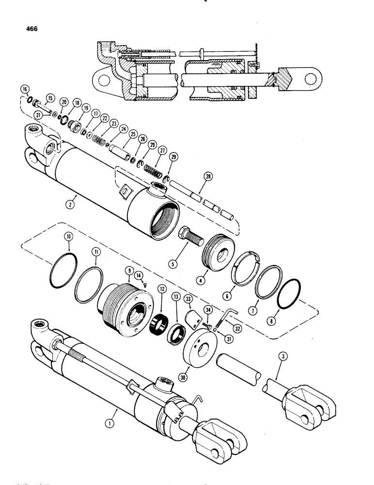 Схема запчастей Case IH 1070 - (0466) - G32083 REMOTE HYDRAULIC CYLINDER, 3-1/4 INCH BORE X 8 INCH STROKE (08) - HYDRAULICS