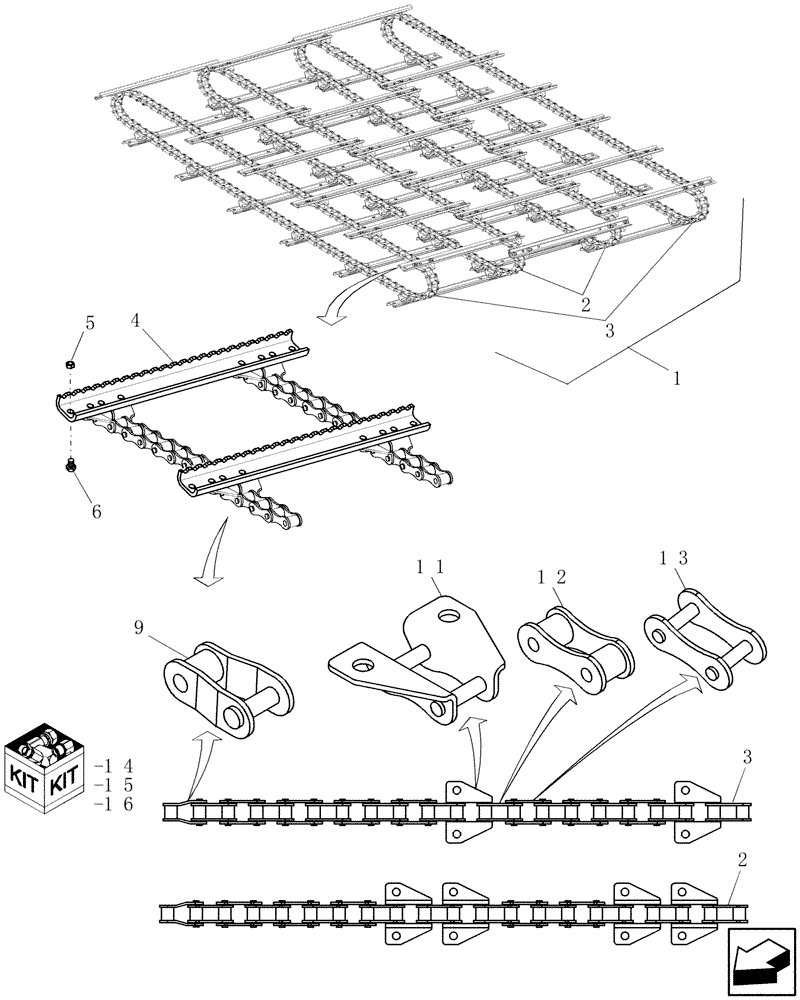 Схема запчастей Case IH 8120 - (60.105.03[01]) - CHAIN ASSY AND FEEDER SLATS - MY10 PRODUCTION - U SHAPED SLAT PROFILE (60) - PRODUCT FEEDING