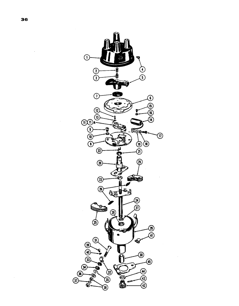 Схема запчастей Case IH 430 - (036) - DISTRIBUTOR PARTS, PRIOR TO S/N 8262800, 430 MODEL, 148B SPARK IGNITION ENGINE (04) - ELECTRICAL SYSTEMS