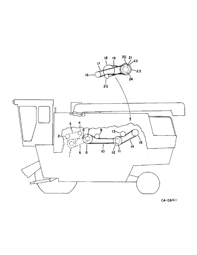 Схема запчастей Case IH 1470 - (02-01) - MISCELLANEOUS, PULLEY, BELT, SPROCKET AND CHAIN DIAGRAM, LEFT SIDE Accessories & Attachments / Miscellaneous