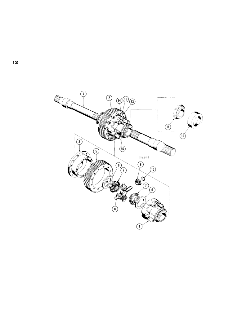 Схема запчастей Case IH 1665 - (12) - DIFFERENTIAL (14) - MAIN GEARBOX & DRIVE