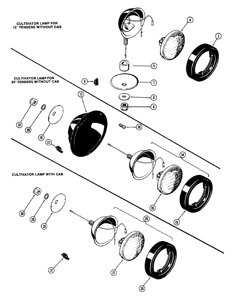 Схема запчастей Case IH 1370 - (122) - CULTIVATOR LAMPS, USED WITHOUT CAB ON 12 INCH FENDERS (04) - ELECTRICAL SYSTEMS