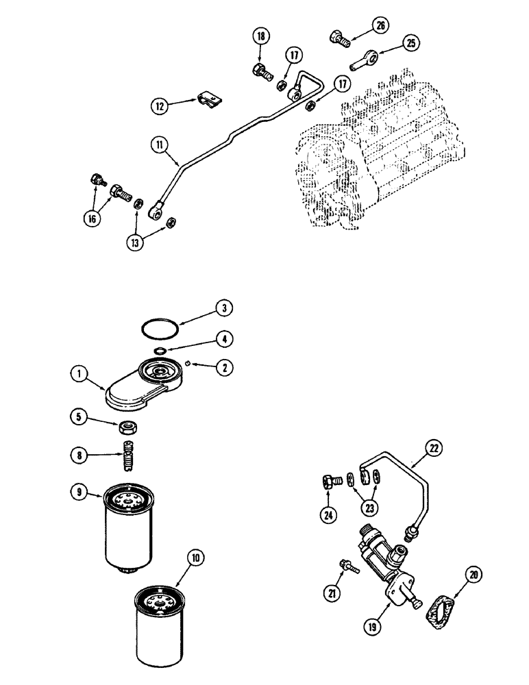 Схема запчастей Case IH 9110 - (04-42) - FUEL FILTER AND TRANSFER PUMP, 6TA-830 ENGINE, PRIOR TO SERIAL NUMBER 17900567 (04) - Drive Train