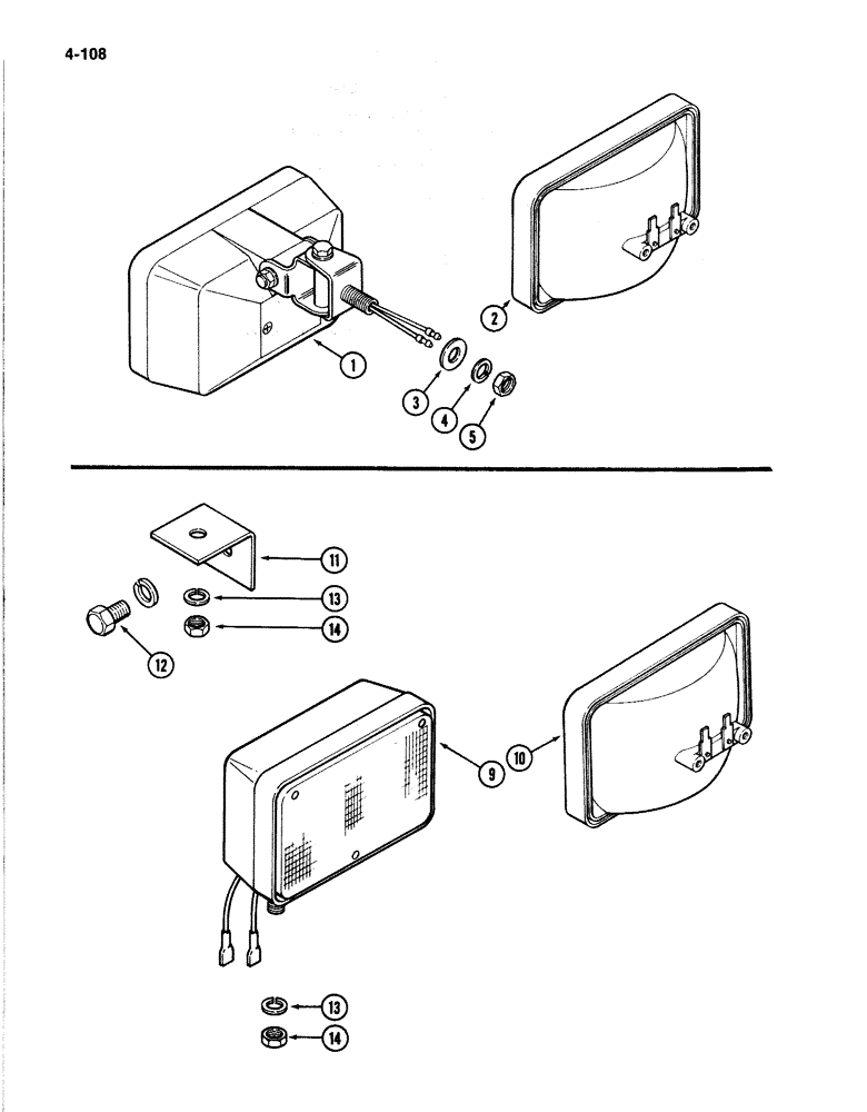 Схема запчастей Case IH 4894 - (4-108) - FLOOD LAMP ATTACHMENTS UPPER REAR (04) - ELECTRICAL SYSTEMS