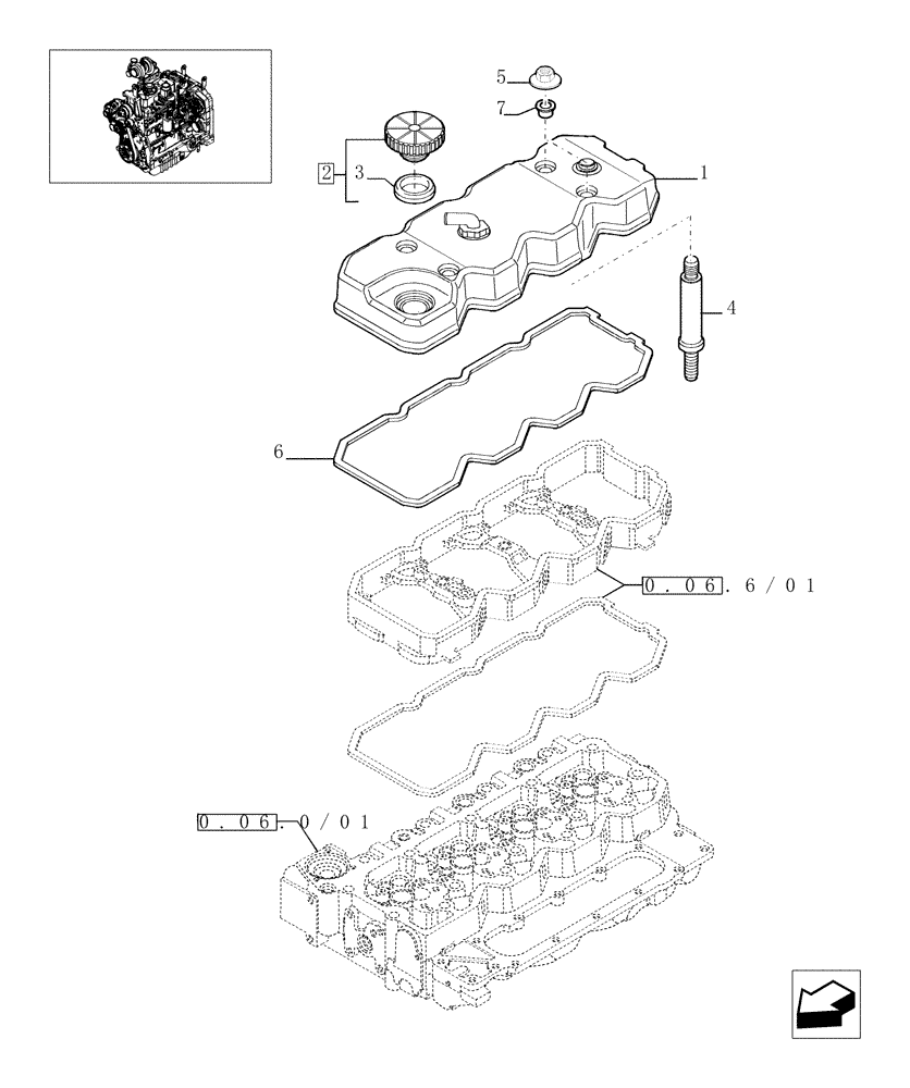 Схема запчастей Case IH MAXXUM 130 - (0.06.3/01[01]) - CYLINDER HEAD COVERS (STD + VAR.330003-332115-332116) (01) - ENGINE